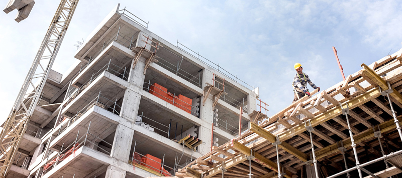 High rise, concrete building under construction